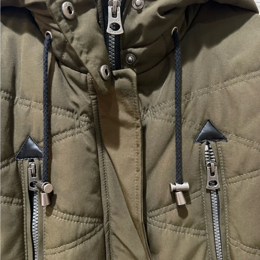 Olive Green Lucky Brand Hooded Puffer Coat